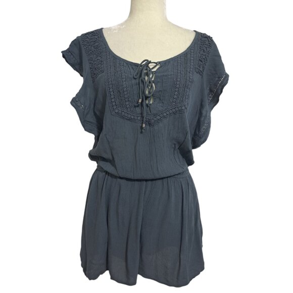American Eagle Outfitters Women Rusty Teal Boho Travel Romper Pockets SZ M - Picture 1 of 8